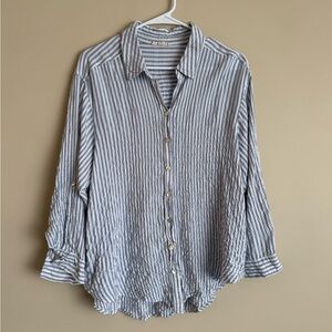 Jane and Delancey Striped Button-Up Shirt roll tab sleeves size 1X